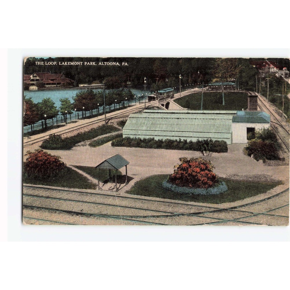 Vintage 1914 Lakemont Park The Loop Altoona PA Postcard Benjamin Franklin Stamp